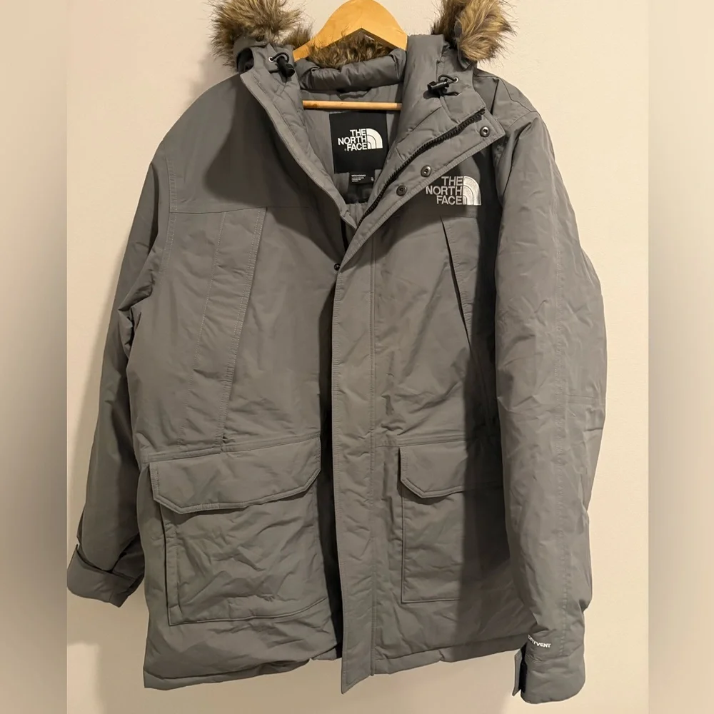 The North Face McMurdo Parka Mens Grey with Faux Fur Trim Hood, Warm Coat Ski XL